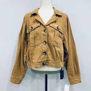 NWT Blank NYC XL Tan Utility Crop Twill Military Field Jacket Cargo Trucker Moto